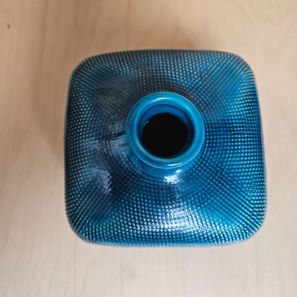 Vintage 2012 Textured Square Ceramic Vase By Threshold Shades of Cerulean - Picture 3 of 6